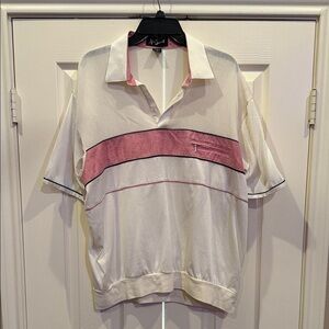 Vintage Alan Stuart White and Pink Polo Shirt
